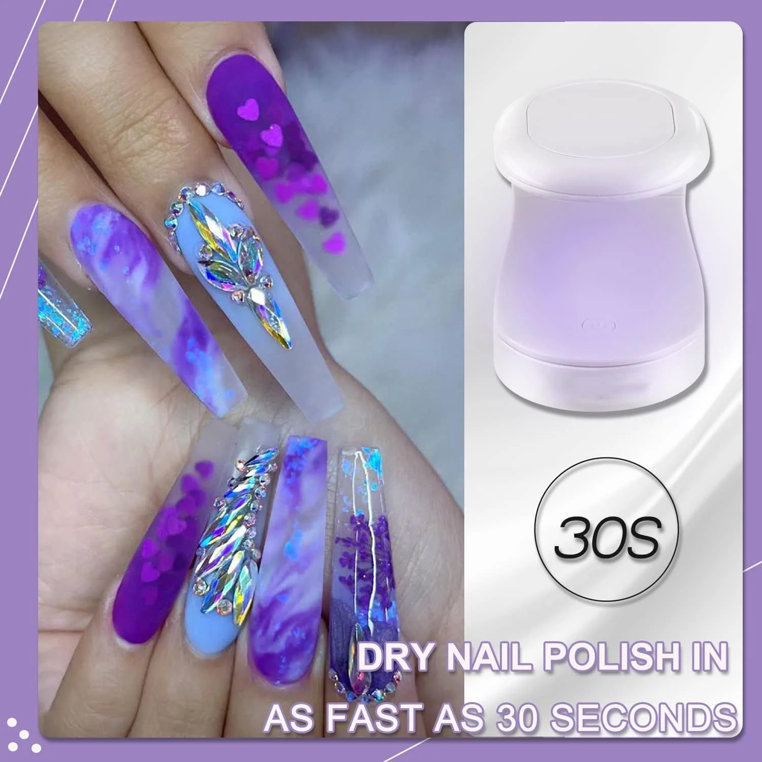 چراغ خشک کن لاک ژل ناخن کوچک، خشک کن سریع ناخن برای خشک کردن لاک ژل، خشک کن ناخن USB با قابلیت باز شدن 180 درجه، چراغ LED UV سریع خشک شونده 16 واتی قابل حمل برای یک انگشت، ابزار و لوازم جانبی طراحی ناخن