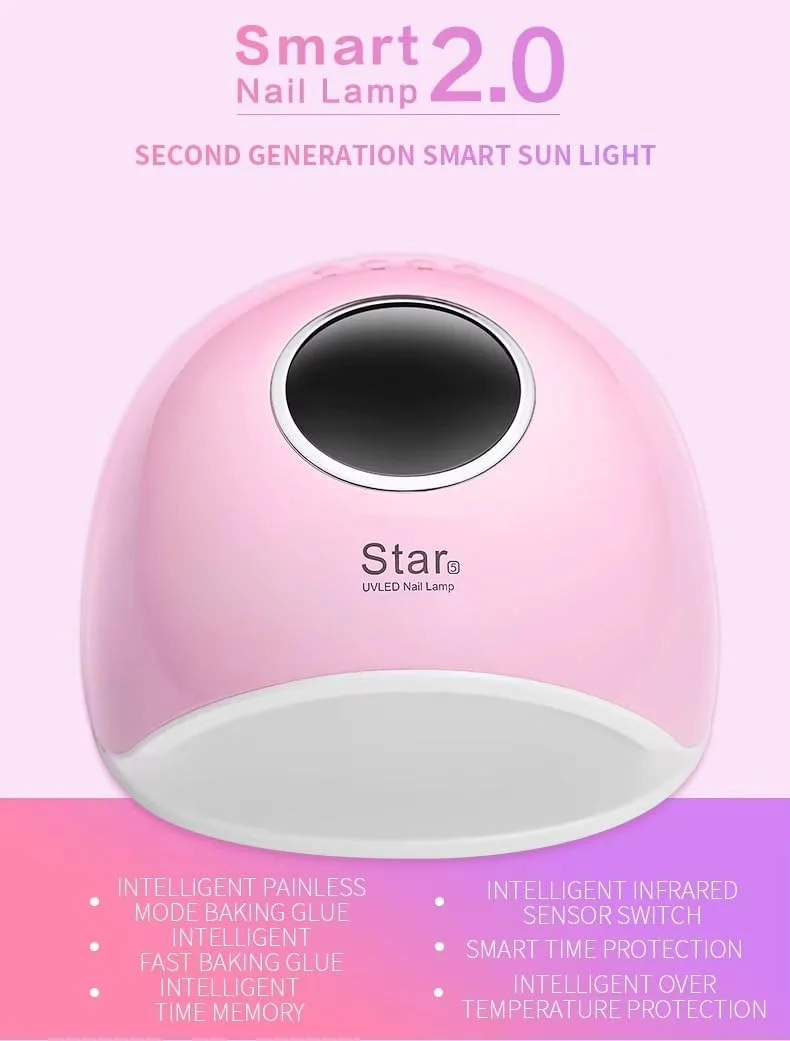 دستگاه خشک کن لاک ژل حرفه ای Brunson مدل Star 5 با توان 72 وات، لامپ UV برای سالن های مانیکور حرفه ای، ناخن، لاک، خشک کردن، مانیکور، پدیکور، ابزار طراحی ناخن، صورتی