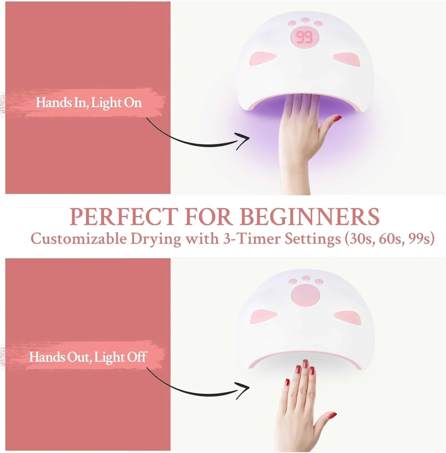 دستگاه خشک کن لاک ناخن LED یو وی، طرح پنجه گربه، دستگاه خشک کن لاک ژل قابل حمل 60 وات، دستگاه خشک کن حرفه ای ناخن با قابلیت خشک کردن سریع و 3 تنظیم تایمر، سفید دستگاه خشک کن لاک ناخن LED یو وی، طرح پنجه گربه، دستگاه خشک کن لاک ژل قابل حمل 60 وات، دستگاه خشک کن حرفه ای ناخن با قابلیت خشک کردن سریع و 3 تنظیم تایمر، سفید