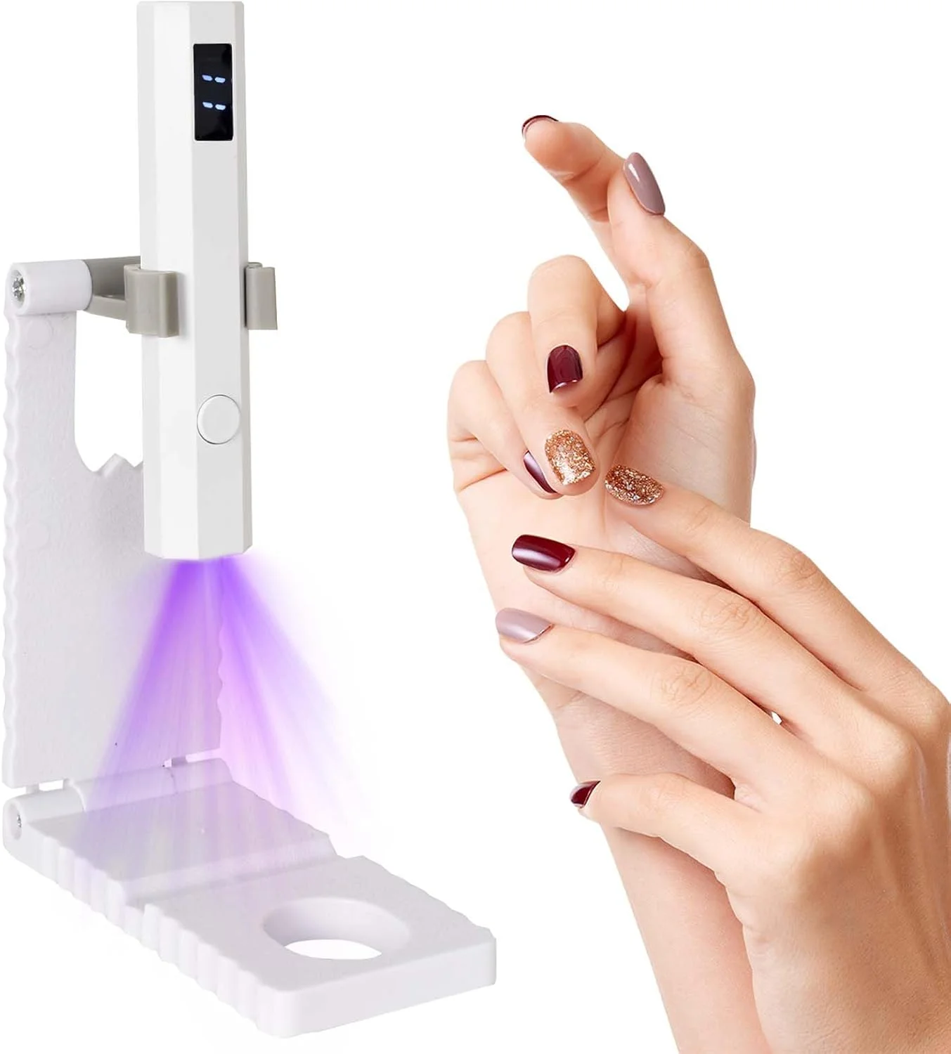چراغ UV برای ناخن های ژلی، چراغ UV کوچک، چراغ UV برای ناخن های ژلی، مینی با پایه، چراغ UV برای ناخن، شکل مشعل، 2 حالت تایمر، خشک کن لاک ناخن، قابل شارژ، برای مبتدیان، سالن
