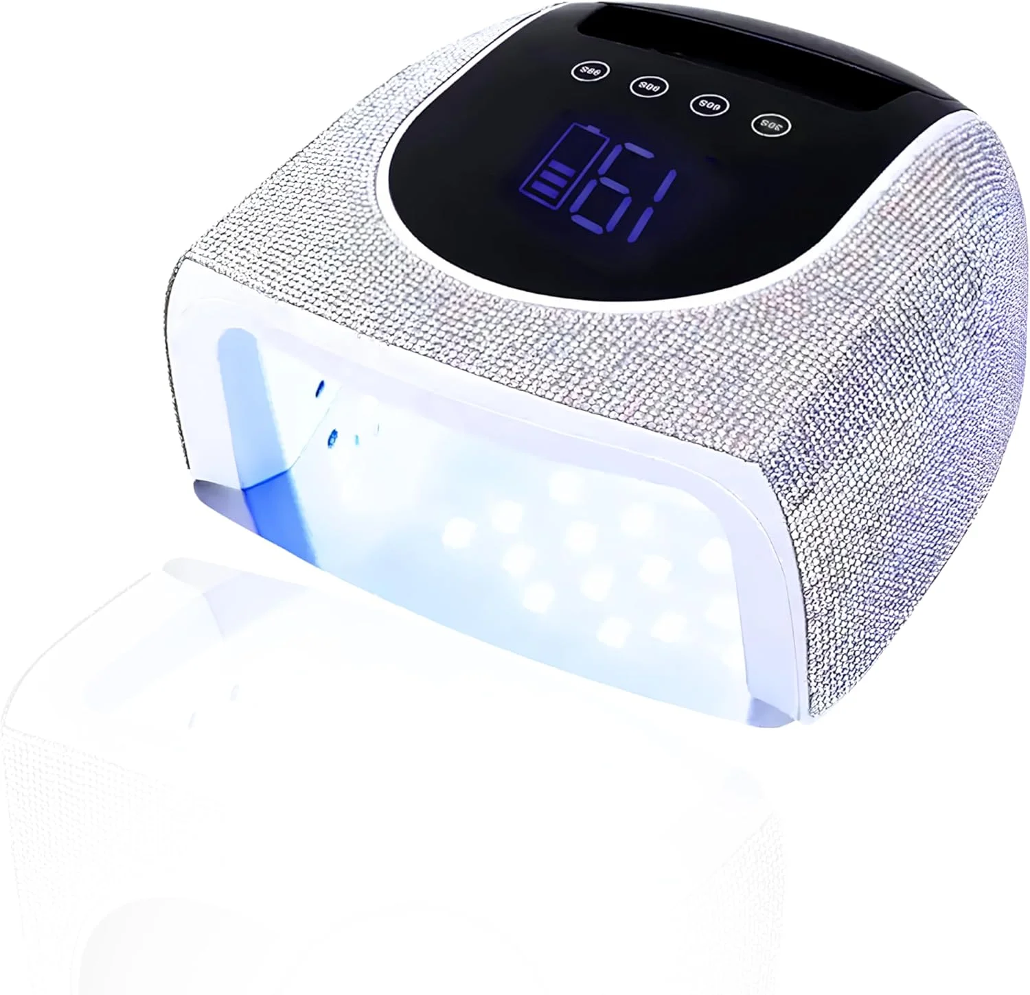 دستگاه خشک کن لاک ژل ناخن LED UV کریستالی 48 وات - خشک کن حرفه ای لاک ژل با صفحه نمایش LED هوشمند، 4 تنظیمات تایمر، سنسور اتوماتیک، طراحی قابل حمل شارژی (نقره ای)