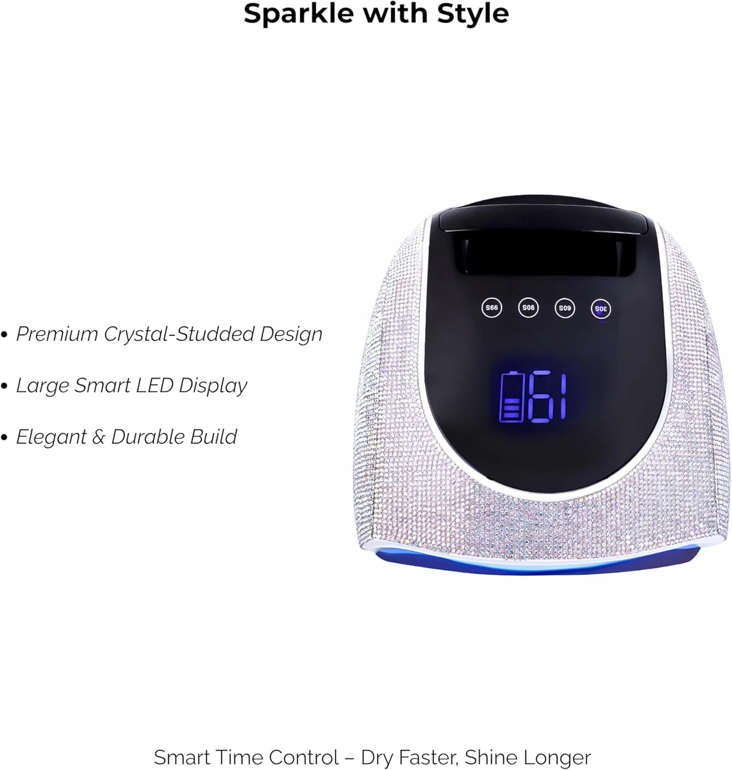 دستگاه خشک کن لاک ژل ناخن LED UV کریستالی 48 وات - خشک کن حرفه ای لاک ژل با صفحه نمایش LED هوشمند، 4 تنظیمات تایمر، سنسور اتوماتیک، طراحی قابل حمل شارژی (نقره ای)