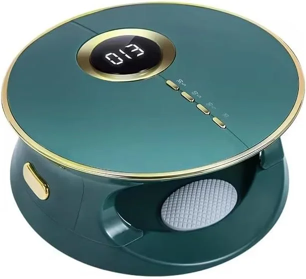 دستگاه خشک کن لاک ناخن UV LED حرفه ای، سبز زمردی با حاشیه طلایی، نمایشگر دیجیتال، پلاستیک ABS با تزئینات فلزی، جمع و جور، 168 ولت