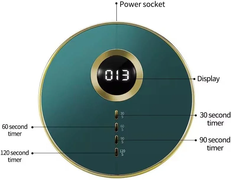 دستگاه خشک کن لاک ناخن UV LED حرفه ای، سبز زمردی با حاشیه طلایی، نمایشگر دیجیتال، پلاستیک ABS با تزئینات فلزی، جمع و جور، 168 ولت