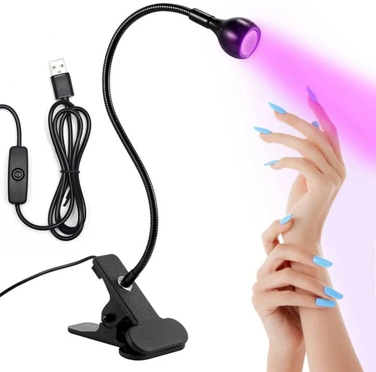 چراغ UV برای ناخن های ژلی، چراغ گردن غازی، چراغ LED گردن غازی انعطاف پذیر، چراغ ناخن LED مینی 3 وات با گیره ایمنی، خشک کن چرخشی ناخن، خشک کن ناخن برای خشک کردن چسب ناخن