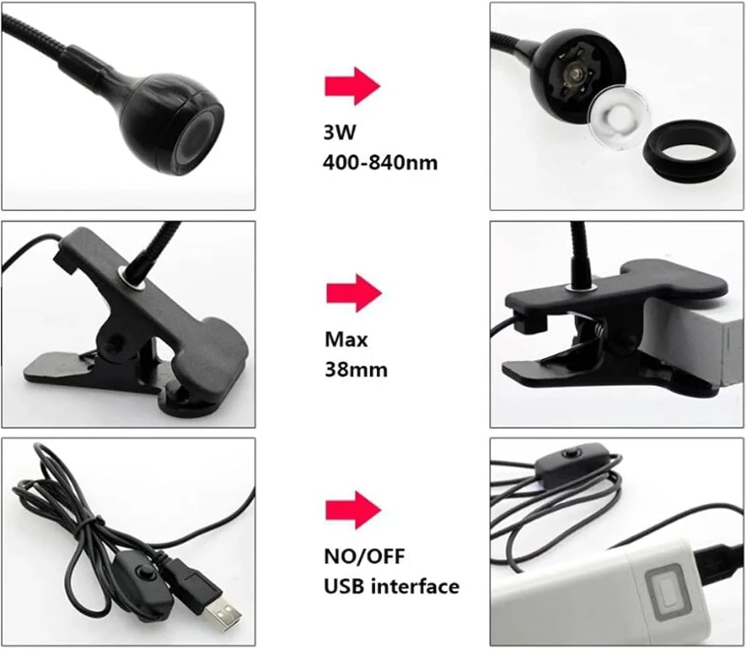 چراغ UV برای ناخن های ژلی، چراغ گردن غازی، چراغ LED گردن غازی انعطاف پذیر، چراغ ناخن LED مینی 3 وات با گیره ایمنی، خشک کن چرخشی ناخن، خشک کن ناخن برای خشک کردن چسب ناخن