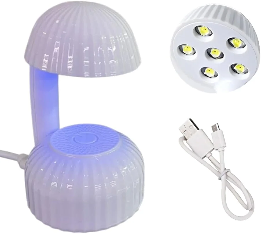 دستگاه خشک کن لاک ناخن UV/LED دو در یک گلوبال فشن - 12 وات، طرح قارچ، خشک کردن سریع در 30 ثانیه، مناسب سفر، تغذیه از طریق USB، سبک و ملایم روی پوست، استفاده آسان، مناسب برای لاک ژل - سفید