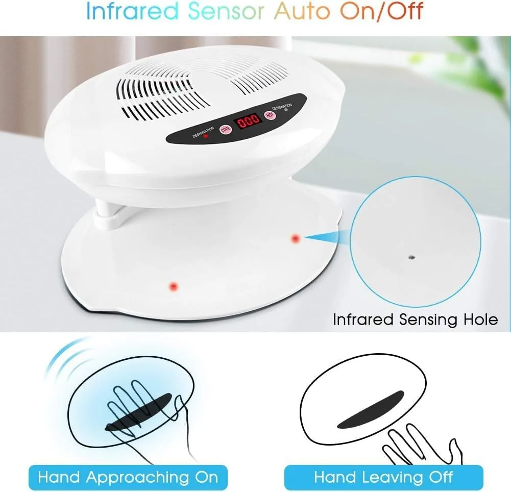 خشک کن لاک ناخن 400 واتی با نمایشگر LED، فن برقی ناخن، تنظیمات خنک و گرم، سفید