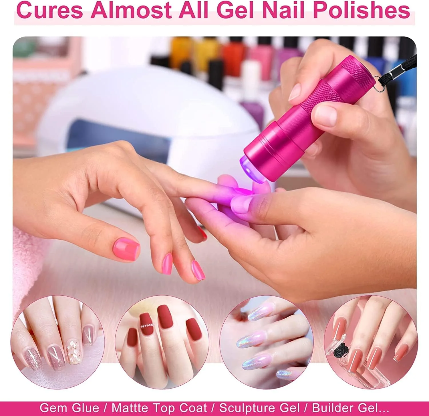 چراغ LED ناخن SYOSI، چراغ کوچک ناخن برای ناخن های ژلی، خشک کن LED ناخن فشاری، چراغ قوه دستی خشک کننده ناخن، فشار دهنده کوچک قابل حمل چراغ ناخن، ابزار طراحی ناخن برای دکوراسیون مانیکور لاک ناخن