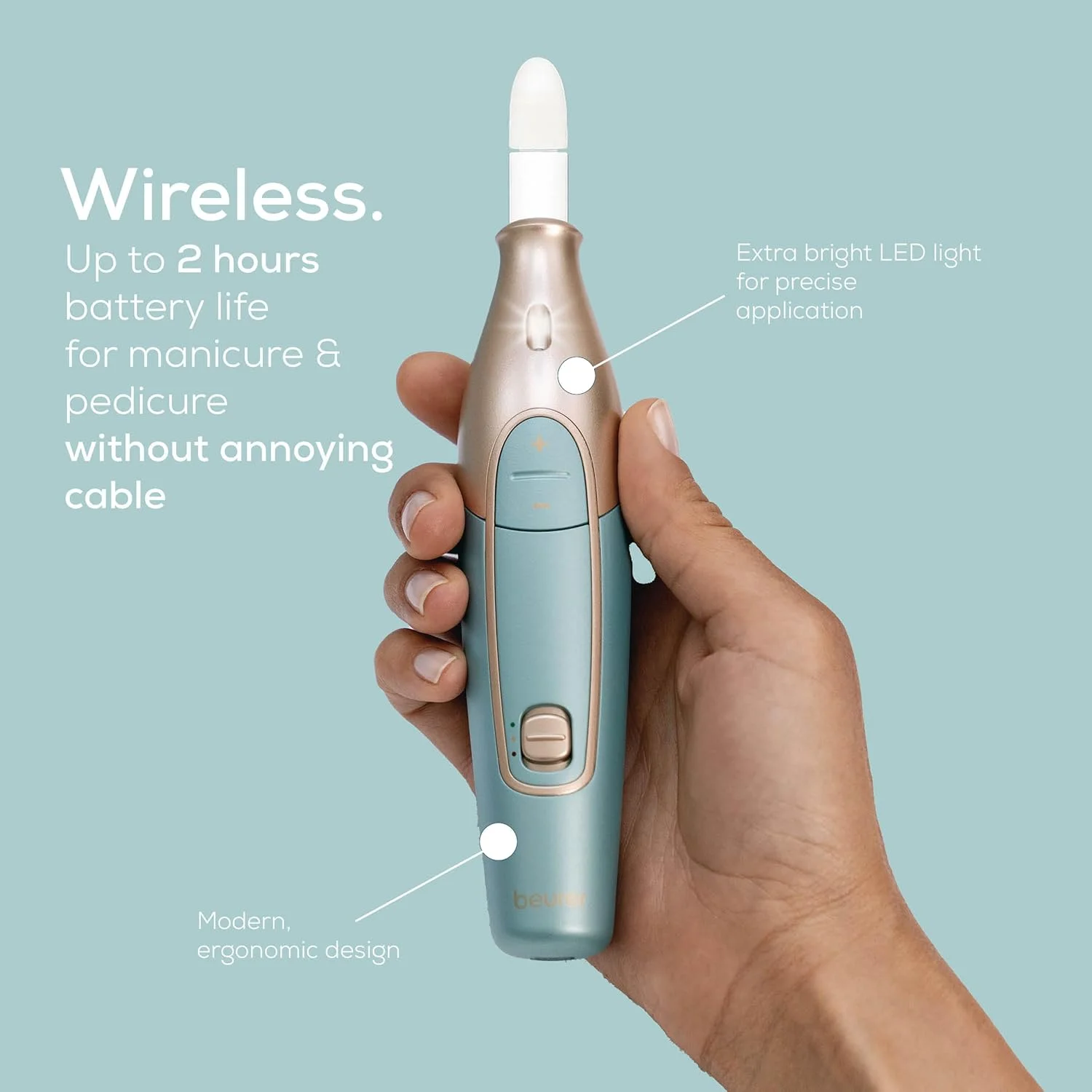 ست مانیکور و پدیکور شارژی Beurer MP84UK، سوهان برقی ناخن بی سیم با 10 سری و باتری قدرتمند به همراه کیف شارژ و نگهداری مناسب برای استفاده در منزل