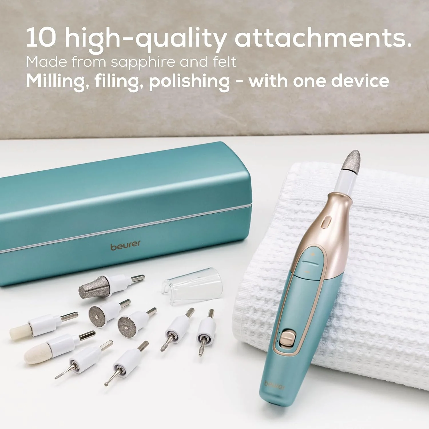 ست مانیکور و پدیکور شارژی Beurer MP84UK، سوهان برقی ناخن بی سیم با 10 سری و باتری قدرتمند به همراه کیف شارژ و نگهداری مناسب برای استفاده در منزل