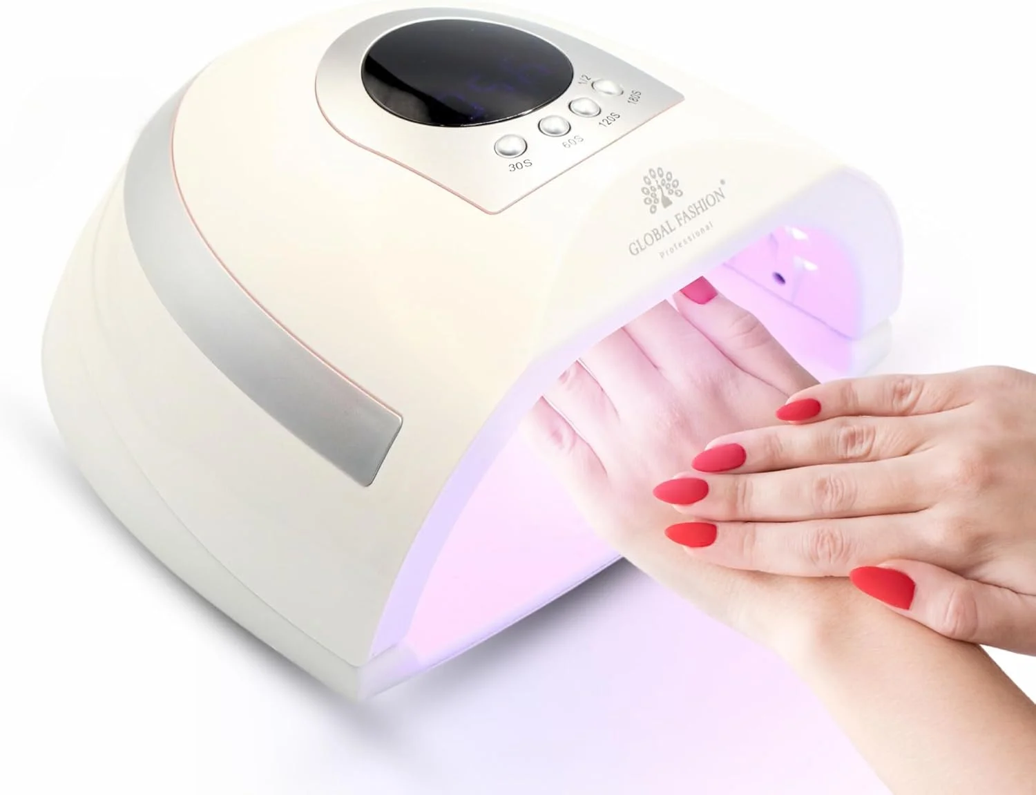 دستگاه خشک کن لاک ناخن LED/UV دو کاره Global Fashion - توان 268 وات، خشک کردن سریع و بدون درد، سنسور هوشمند، 4 تنظیمات تایمر، پایه جداشدنی، مانیکور/پدیکور با کیفیت سالن در خانه، مناسب برای انواع ژل - مدل L-1004