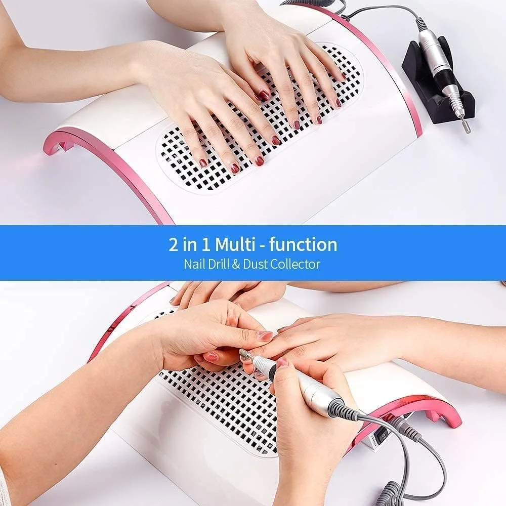 دستگاه مانیکور برقی 2 در 1 با سرعت 30000 دور در دقیقه و جمع کننده گرد و غبار ناخن 48 وات با 3 فن قدرتمند، جاروبرقی، مانیکور، پدیکور، مکش و تمیز کننده
