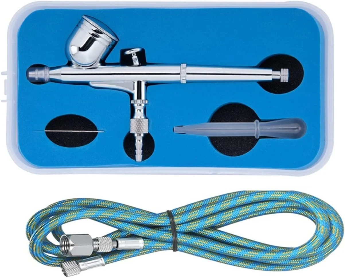 کیت پیستوله رنگ پاش ایربراش دوال اکشن با ماشه برای آرایش، هنر، مدل سازی، رنگ آمیزی و سرگرمی، نازل 0.3 میلی متری، مخزن 7 سی سی به همراه جعبه و شلنگ مدل 130s1