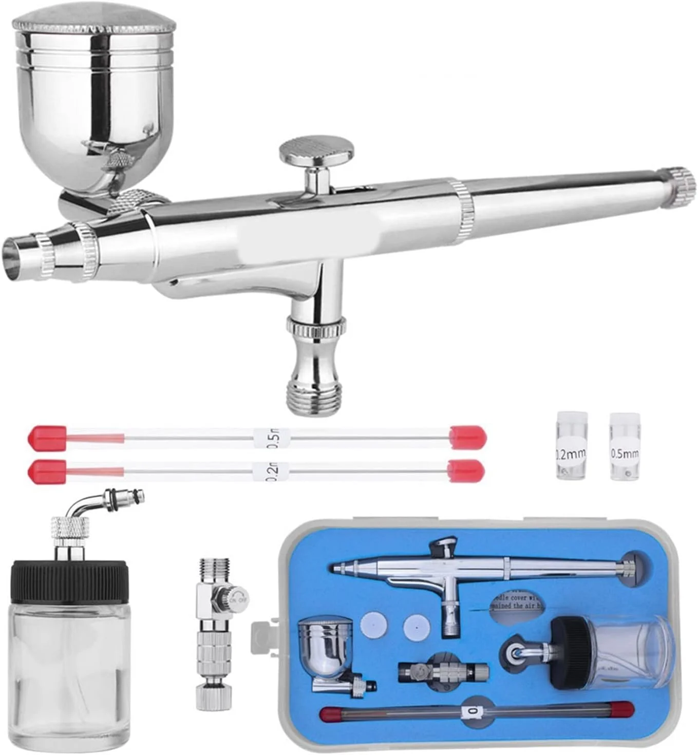 ست ایربراش سایفون گرانشی خوراک جانبی برای مدل سازی، نقاشی هنری با آداپتور G1/8، آچار، 2 فنجان مایع، کیت ایربراش، کیت سندبلاست