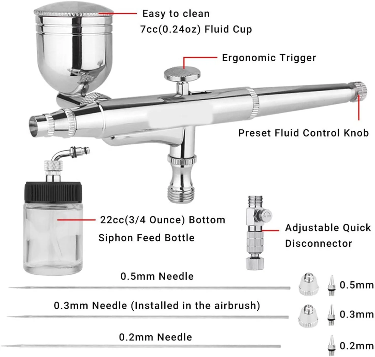 ست ایربراش سایفون گرانشی خوراک جانبی برای مدل سازی، نقاشی هنری با آداپتور G1/8، آچار، 2 فنجان مایع، کیت ایربراش، کیت سندبلاست
