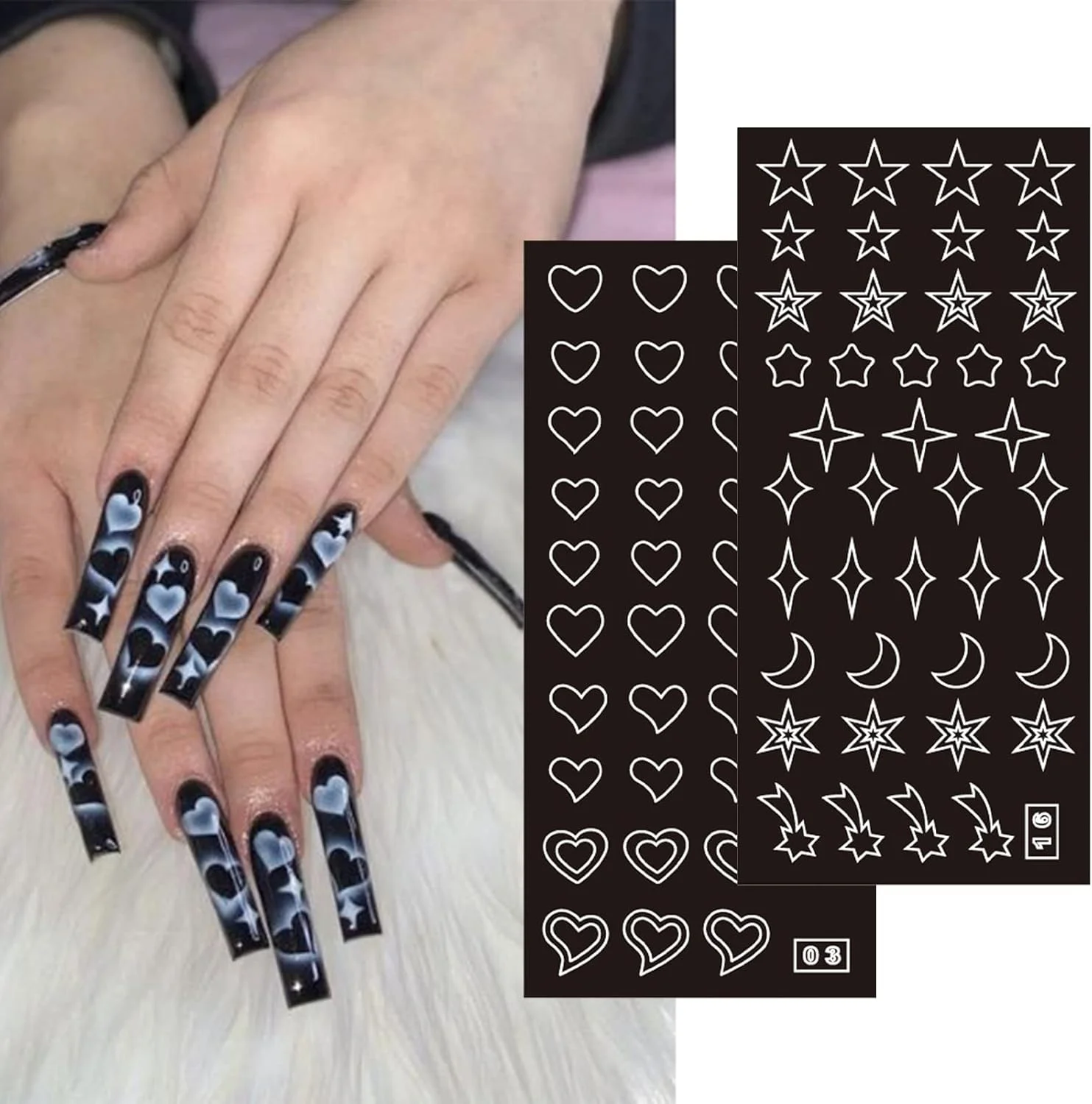 24 ورق استیکر شابلون ایربراش برای طراحی ناخن، برچسب ناخن فرنچ، ابزار شابلون چاپ، طرح های توخالی ماه، ستاره، قلب، پروانه، طرح فرنچ (154 طرح) 24 ورق استیکر شابلون ایربراش برای طراحی ناخن، برچسب ناخن فرنچ، ابزار شابلون چاپ، طرح های توخالی ماه، ستاره، قلب، پروانه، طرح فرنچ (154 طرح)