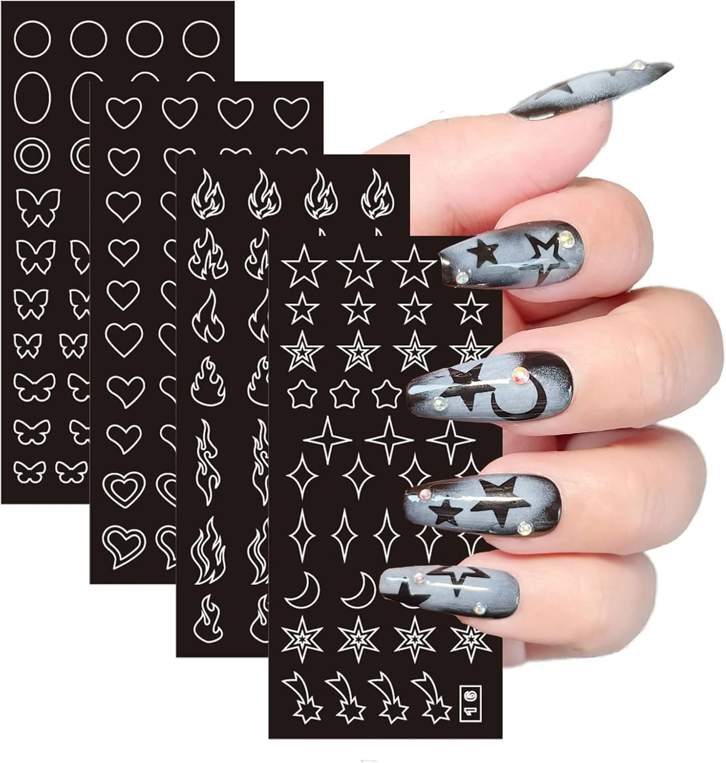 24 ورق استیکر شابلون ایربراش برای طراحی ناخن، برچسب ناخن فرنچ، ابزار شابلون چاپ، طرح های توخالی ماه، ستاره، قلب، پروانه، طرح فرنچ (154 طرح) 24 ورق استیکر شابلون ایربراش برای طراحی ناخن، برچسب ناخن فرنچ، ابزار شابلون چاپ، طرح های توخالی ماه، ستاره، قلب، پروانه، طرح فرنچ (154 طرح)