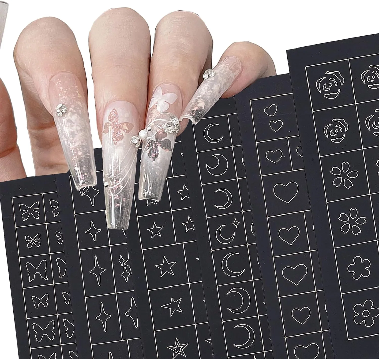 نیکنایدید ۶ ورق شابلون ایربراش استیکر ناخن طرح فرانسوی توخالی برای طراحی ناخن زنانه