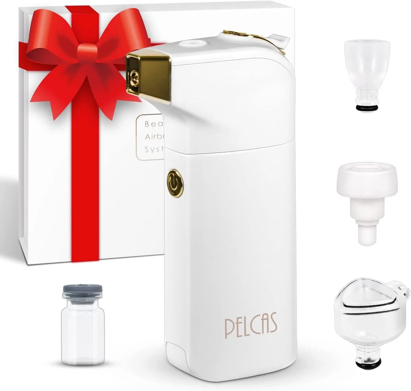 دستگاه آرایش ایربراش بی سیم PELCAS، دستگاه فونداسیون ایربراش حرفه ای، ست کمپرسور ایربراش برای صورت در اسپا خانگی (سفید)