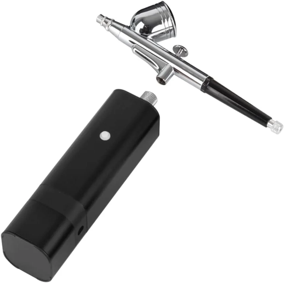 کیت ایربراش بی سیم با تفنگ اسپری دوال اکشن گرانشی برای هنر، مدل، رنگ بدن، آرایش هنرمند، خالکوبی ناخن، ابزار کیک، ابزار اسپری (Tm80s Black B)