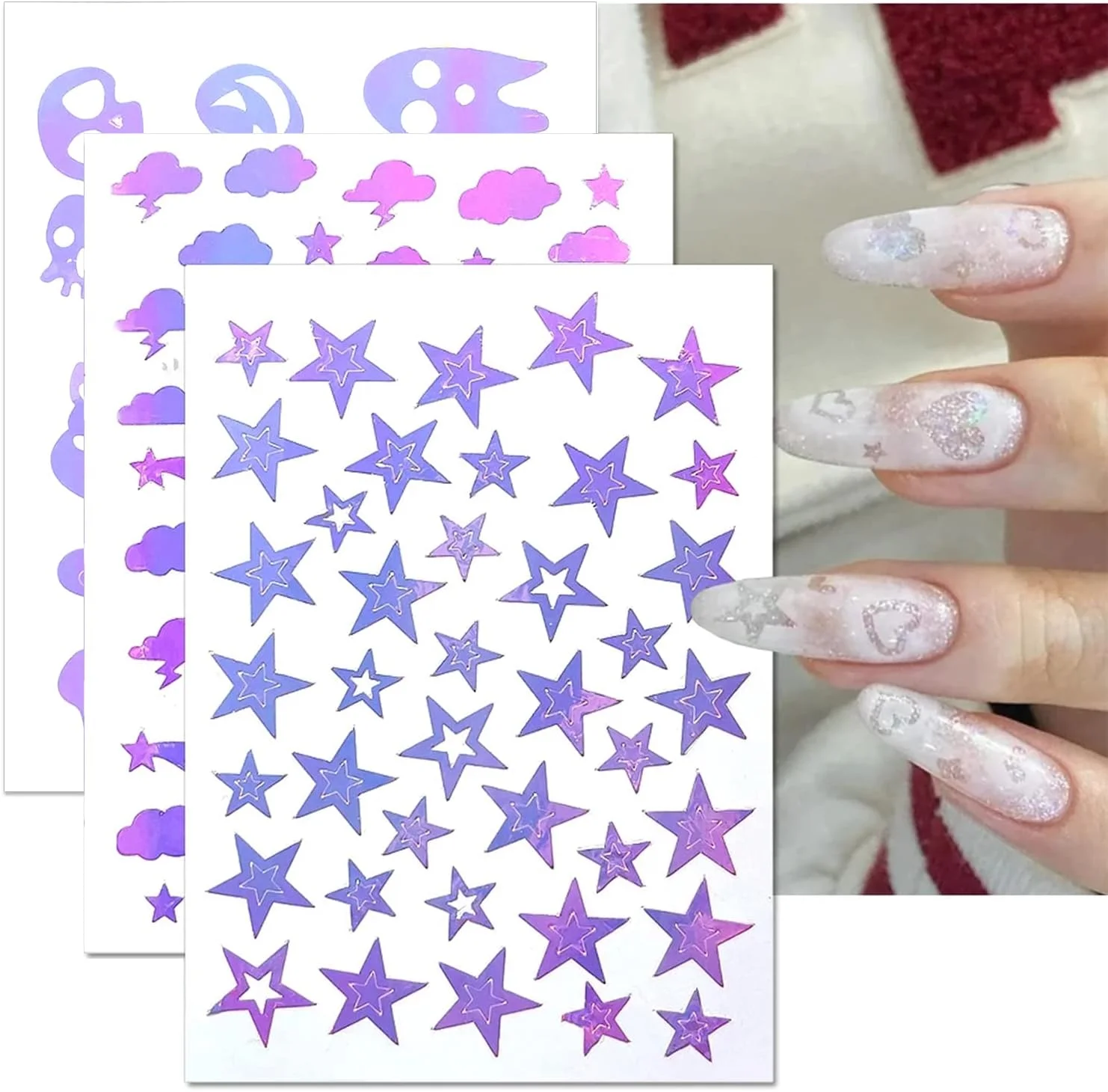 شابلون طراحی ناخن ایربراش SILPECWEE، 12 برگ، برچسب های خود چسب طراحی ناخن، طرح های ستاره، ابر، گل، برگ، پروانه، ابزار چاپ طرح فرانسوی، برچسب تزئین ناخن شابلون طراحی ناخن ایربراش SILPECWEE، 12 برگ، برچسب های خود چسب طراحی ناخن، طرح های ستاره، ابر، گل، برگ، پروانه، ابزار چاپ طرح فرانسوی، برچسب تزئین ناخن