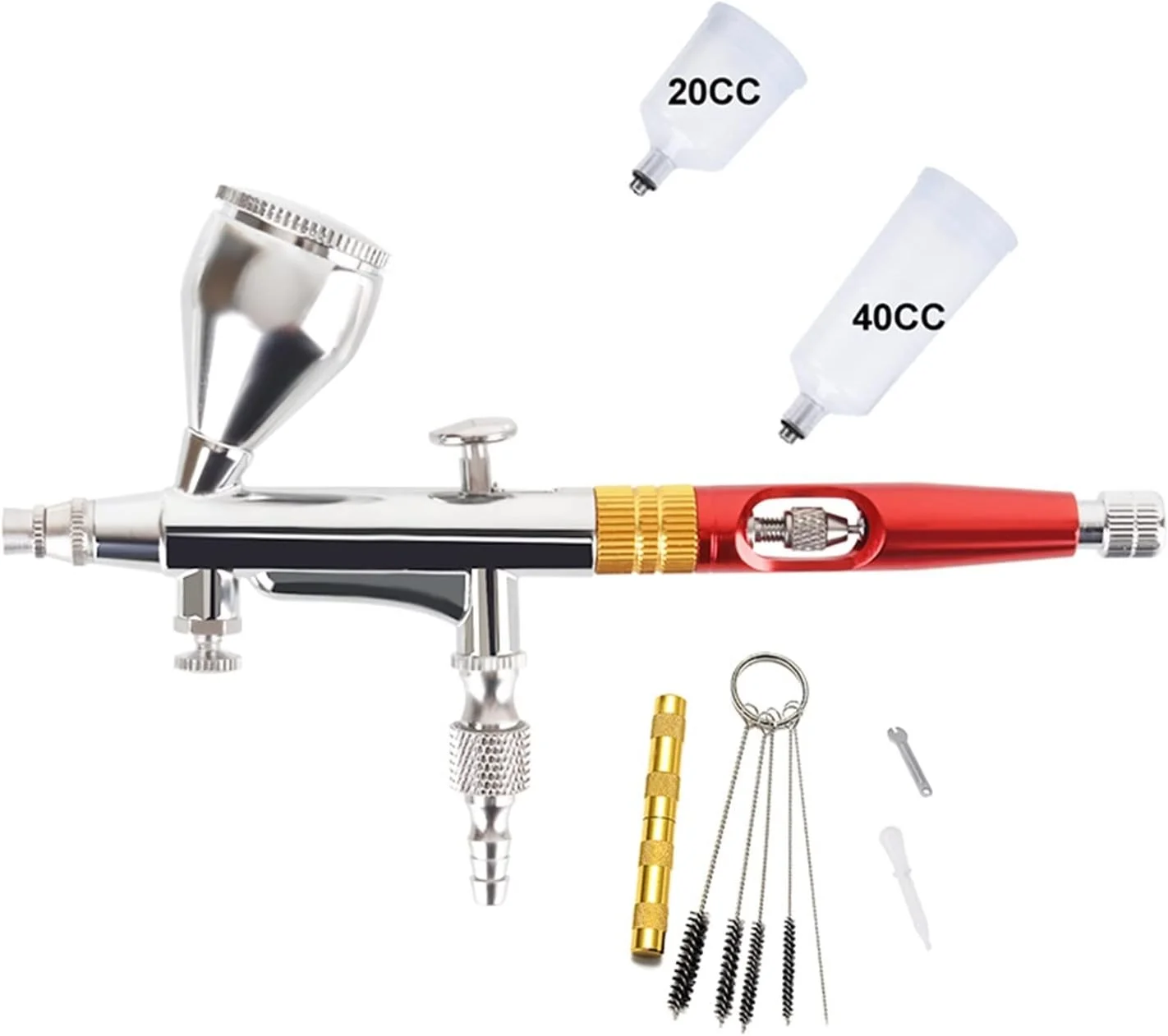 قلم ایربراش دوال اکشن با جریان هوای بزرگ، مناسب برای هنر، مدل، رنگ بدن، آرایش هنرمندان، طراحی ناخن، خالکوبی، ابزار کیک، تعمیر خودرو و نقاشی (2 فنجان)