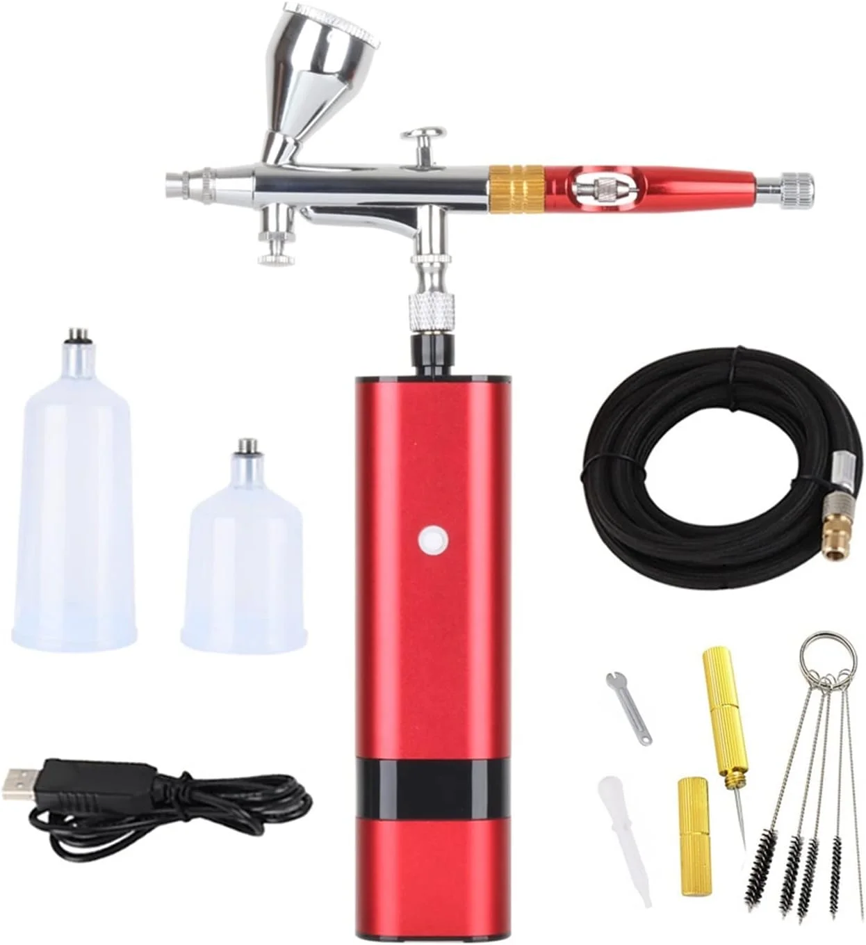 تفنگ اسپری رنگ ایربراش مینی، ست کمپرسور ایربراش دوال اکشن، فشار بالا، فنجان قابل تعویض برای نقاشی، تاتو، مدل کیک، طراحی ناخن، آرایش، کیت تفنگ سندبلاست (رنگ: مشکی H)