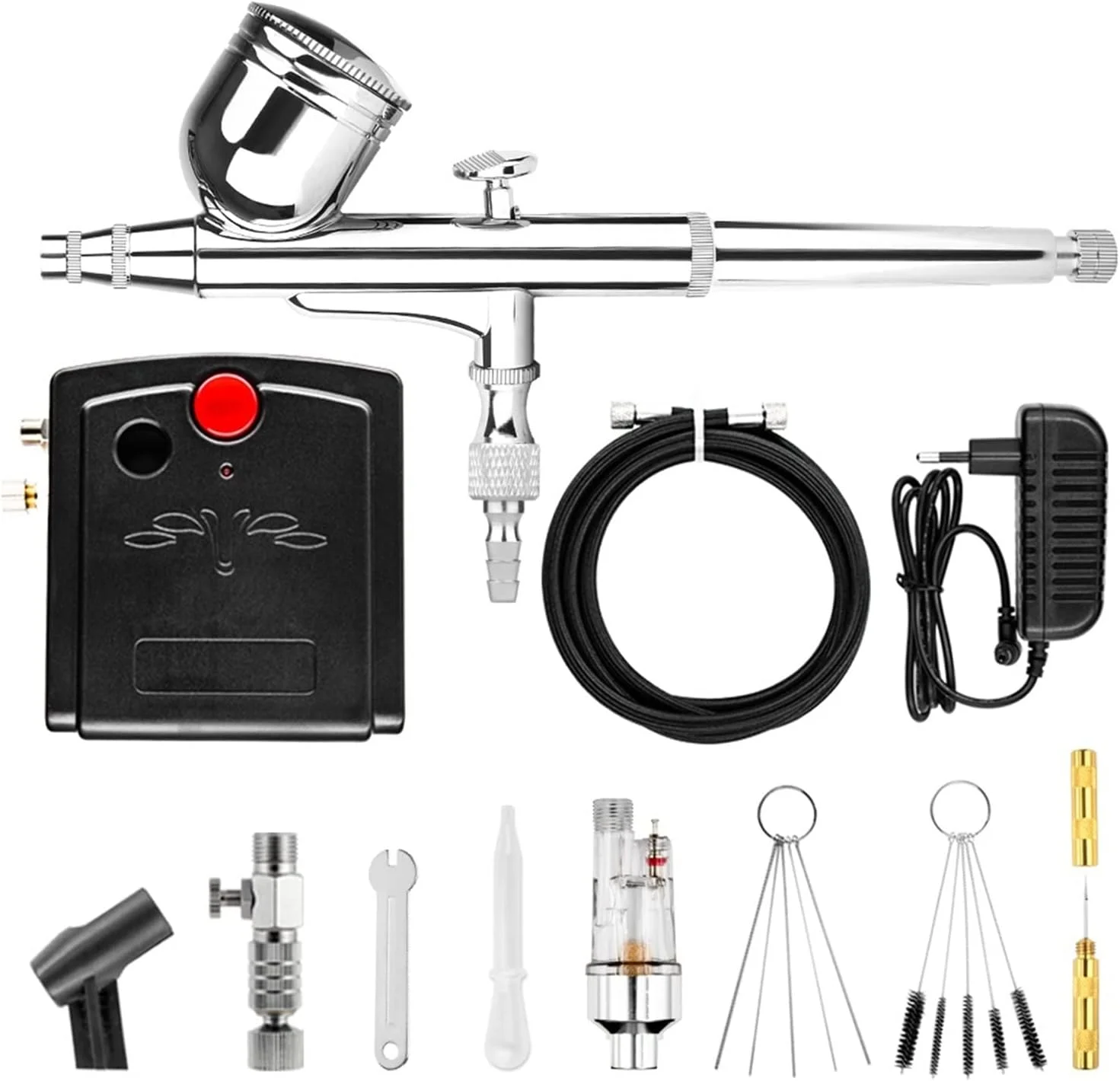 ایر براش با کمپرسور و عملکرد توقف خودکار، ایربراش دوال اکشن 0.3 میلی متری 7 سی سی برای مدل سازی، نقاشی کیک، طراحی ناخن، تاتو و ابزار اسپری خودرو (Nct-19w-3-2)