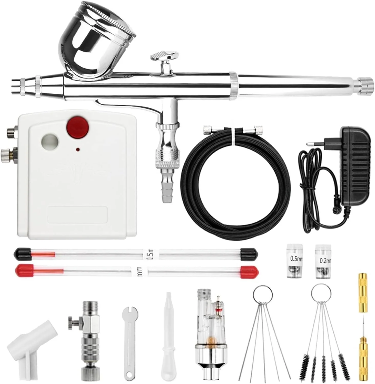 ایر براش با کمپرسور و عملکرد توقف خودکار، ایربراش دوال اکشن 0.3 میلی متری 7 سی سی برای مدل سازی، نقاشی کیک، طراحی ناخن، تاتو و ابزار اسپری خودرو (Nct-19w-3-2)
