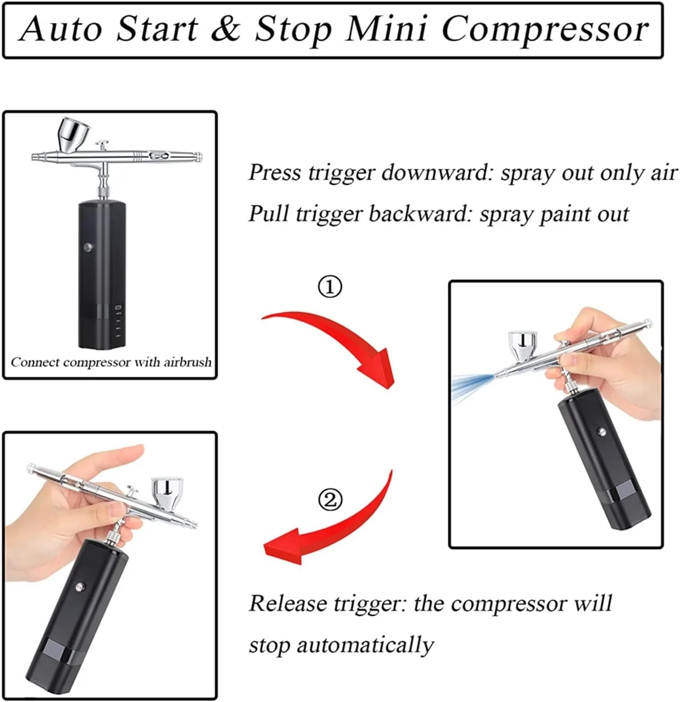 کیت تفنگ رنگ پاش دو منظوره کمپرسور ایربراش بی سیم اسپری فشار قوی برای تفنگ هنری، آرایشگاه، آرایش، ناخن، خالکوبی، ابزار کیک (رنگ: قرمز، سایز: A) (قرمز A)