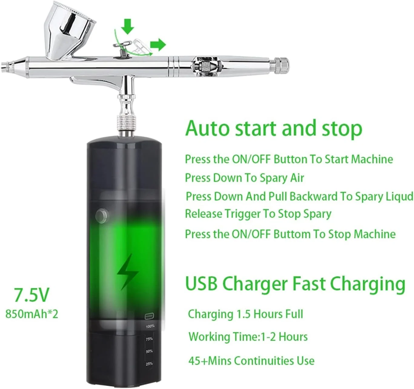 کیت تفنگ رنگ پاش دو منظوره کمپرسور ایربراش بی سیم اسپری فشار قوی برای تفنگ هنری، آرایشگاه، آرایش، ناخن، خالکوبی، ابزار کیک (رنگ: قرمز، سایز: A) (قرمز A)