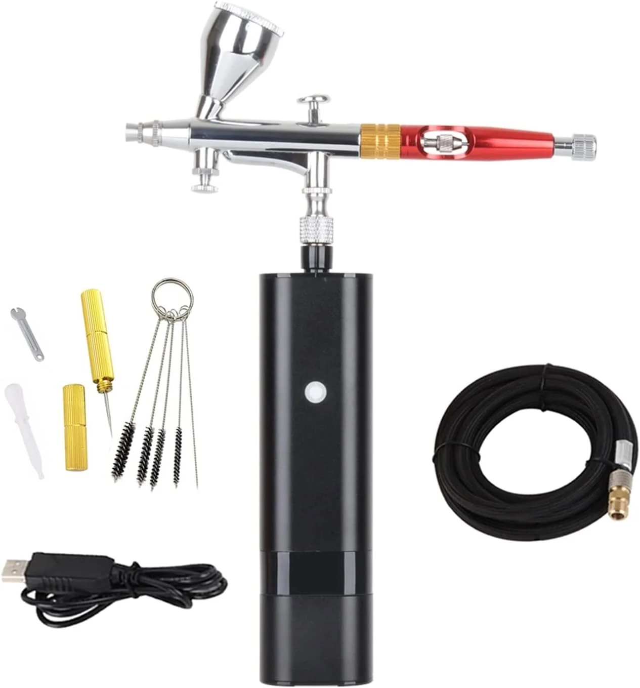 تفنگ رنگ پاش ایربراش قابل حمل، کیت ایربراش دوال اکشن فشار قوی به همراه شلنگ برای نقاشی، تاتو، تزئین کیک، مدل، طراحی ناخن، آرایش، آرایشگری، رنگ پاشی خودرو، کیت تفنگ سندبلاست (رنگ: مشکی F)