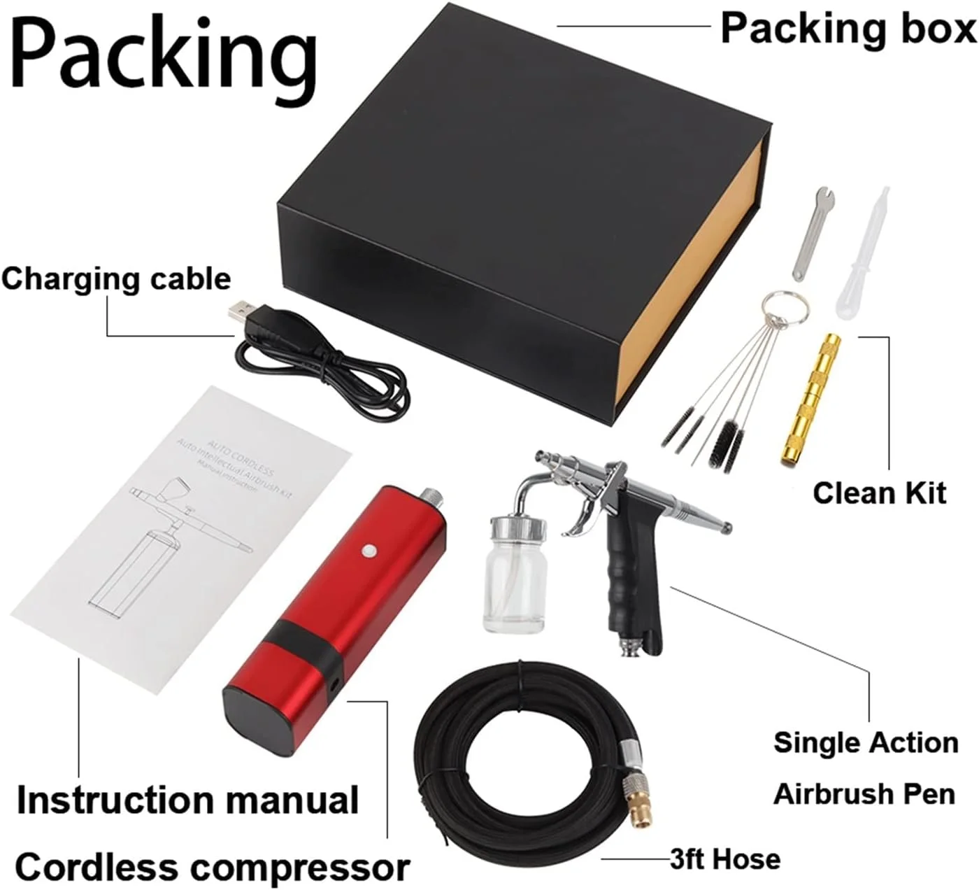 کیت ایربراش بی سیم با تفنگی اسپری نوع سیفون برای هنر، مدل، رنگ بدن، آرایش هنرمند، ناخن، خالکوبی، ابزار کیک، ابزار اسپری (قرمز Tm80s F)
