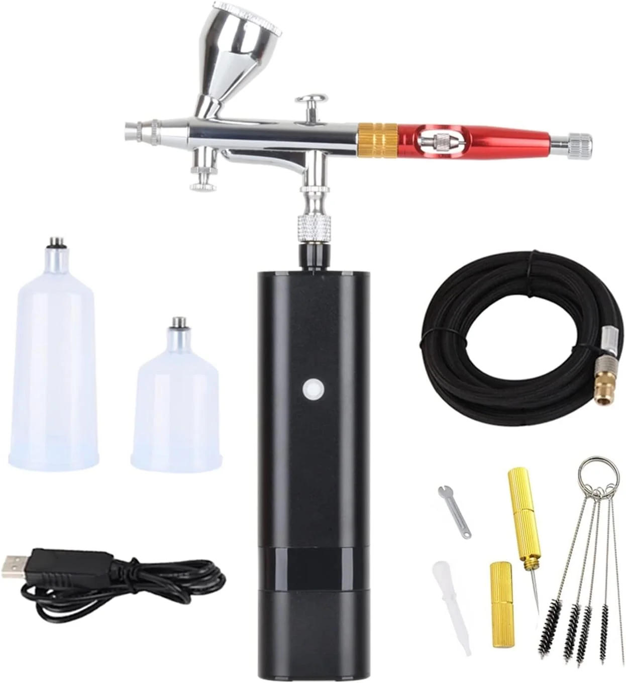تفنگ رنگ پاش ایربراش قابل حمل، کیت ایربراش دوال اکشن فشار قوی به همراه شلنگ برای نقاشی، تاتو، تزئین کیک، مدل، طراحی ناخن، آرایش، آرایشگری، رنگ پاشی خودرو، کیت تفنگ سندبلاست (رنگ: مشکی F)