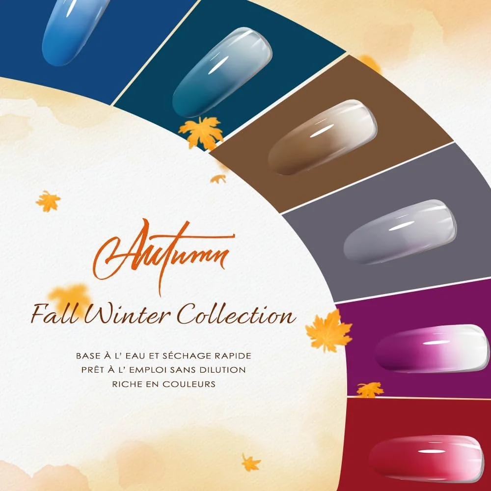 مجموعه لاک ژل ایربراش FAVAI، ۶ رنگ مجموعه پاییز و زمستان (#FW) ۶ x ۱۵ml