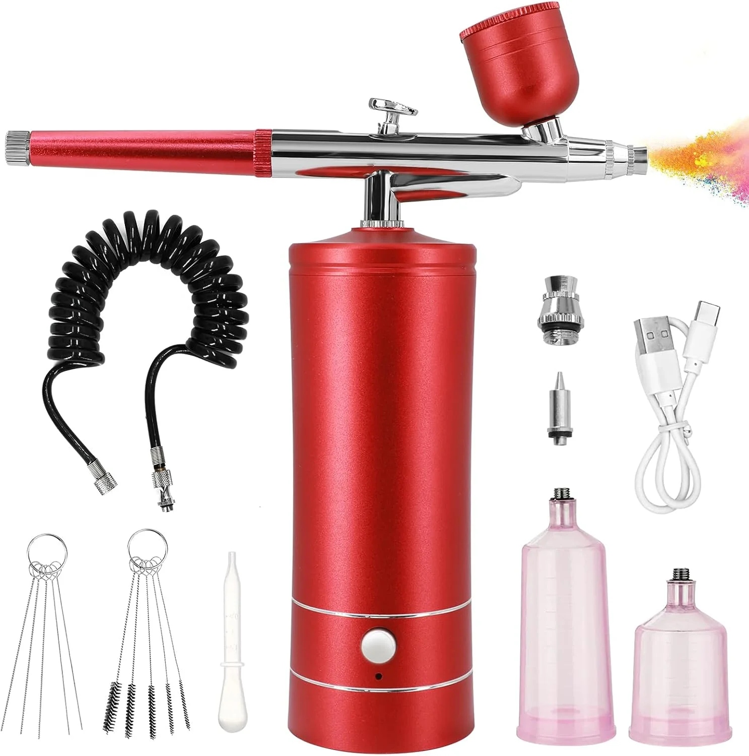 کیت ایربراش با کمپرسور، تفنگ ایربراش دستی اتوماتیک با نوک 0.3 میلی‌متری، قابل شارژ، ایربراش‌های قابل حمل برای نقاشی، خالکوبی، طراحی ناخن، رنگ‌آمیزی مدل، آرایش، کیک