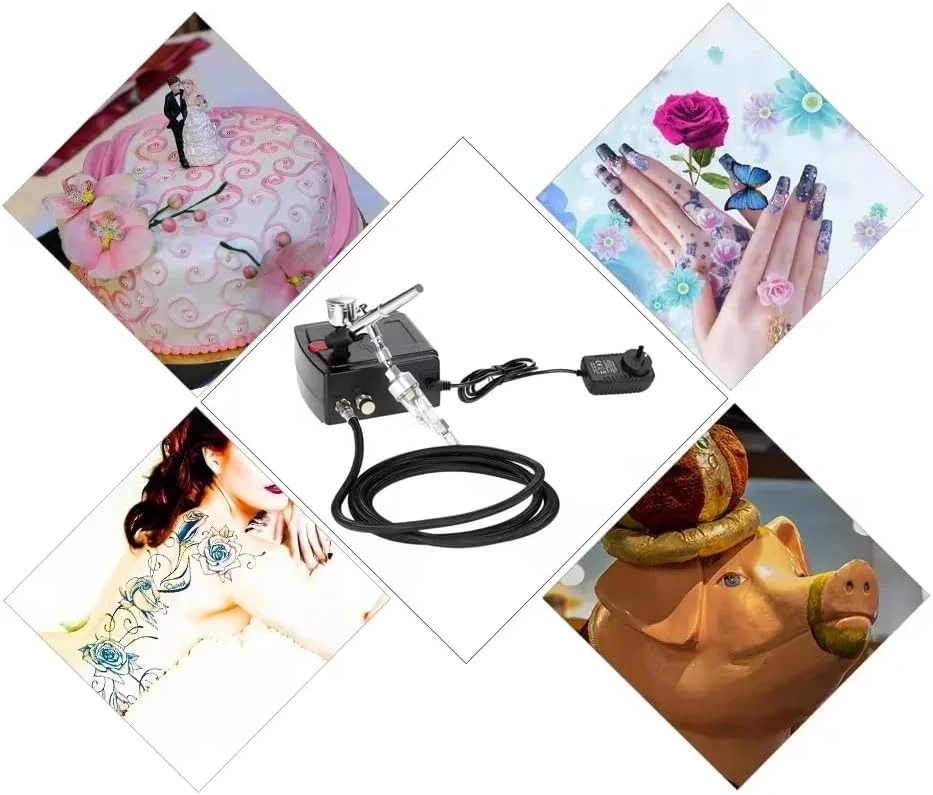 کیت ایربراش حرفه ای SKEIDO - تفنگ اسپری دوال اکشن 0.3 میلی متری با کمپرسور دوشاخه بریتانیایی برای طراحی ناخن، تزیین کیک و نقاشی مدل