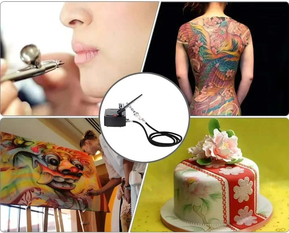 کیت ایربراش حرفه ای SKEIDO - تفنگ اسپری دوال اکشن 0.3 میلی متری با کمپرسور دوشاخه بریتانیایی برای طراحی ناخن، تزیین کیک و نقاشی مدل