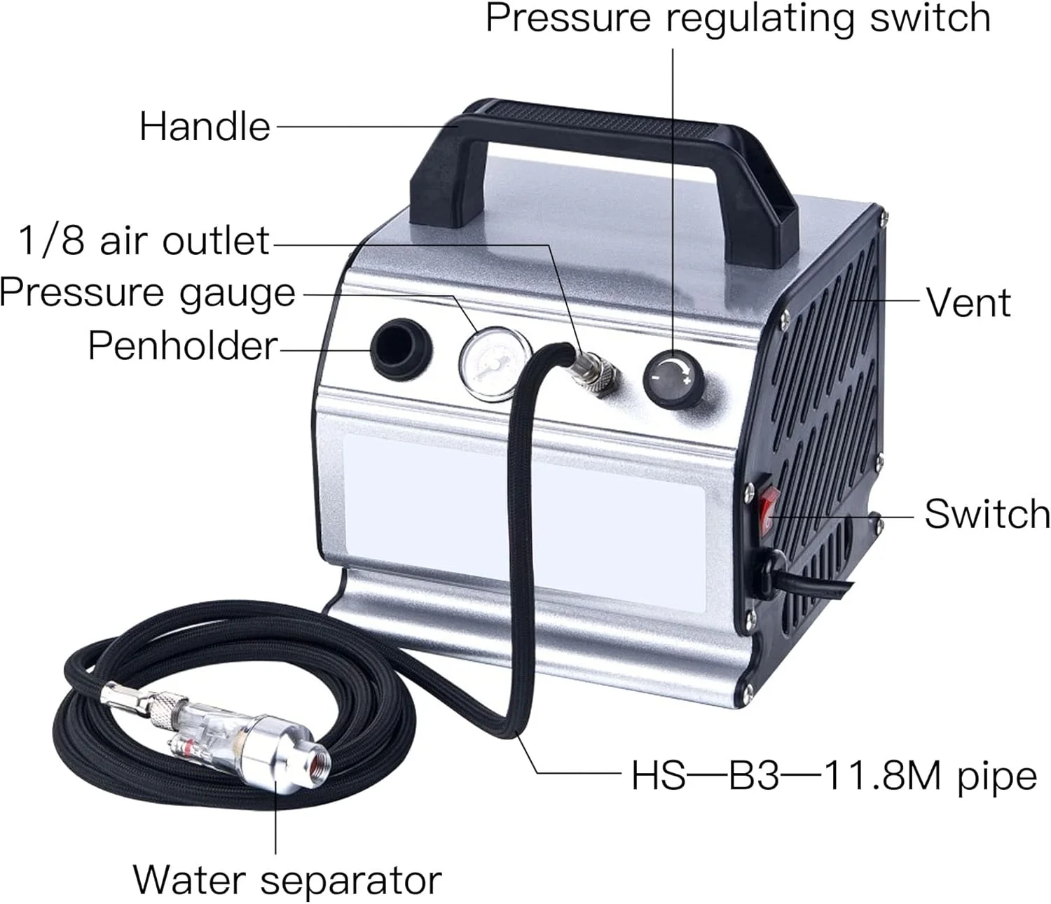 دستگاه ایربراش رنگ ناخن تجاری 123 واتی، کیت ایربراش آرایشی 300 میلی لیتری با کمپرسور هوا، دستگاه اسپری زیبایی برای آرایش