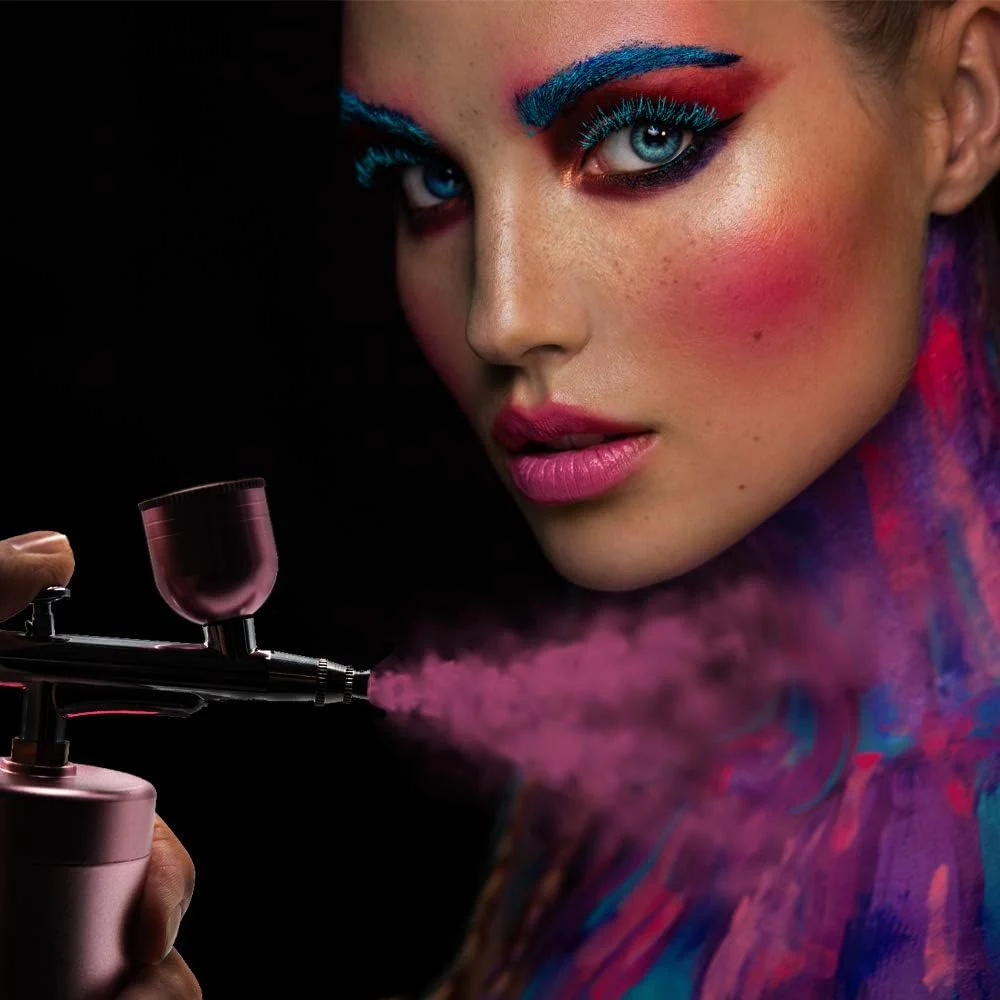 کیت ایربراش آرایشی بی سیم، ایربراش دستی ارتقا یافته آرایشگری، کمپرسور اسپری اکسیژن اتوماتیک، قلم اسپری شارژی با مرطوب کننده، رنگ آمیزی مدل کیک طراحی ناخن تاتو صورتی