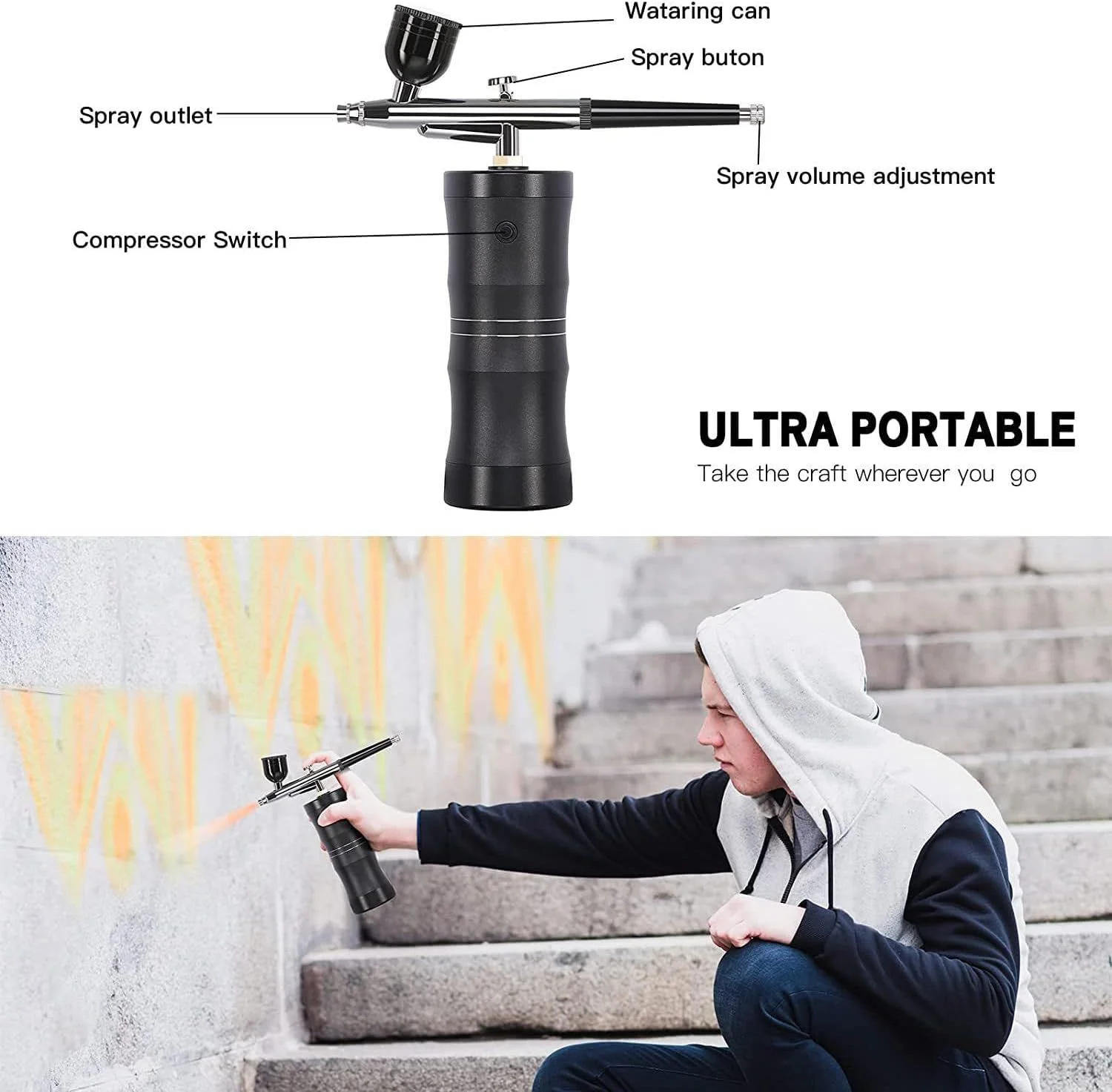 کیت ایربراش بی‌سیم، کمپرسور تفنگ ایربراش آرایشی دستی، برای آرایشگاه، تاتو، ناخن، هنر، طراحی، تزئین کیک، مدل، چوب، چرم، رنگ آمیزی