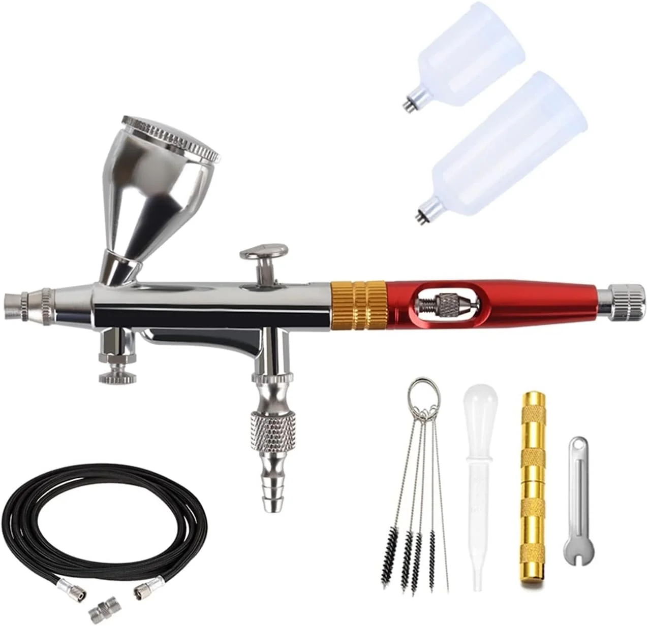 تفنگ اسپری ایربراش دوال اکشن برای آرایش، مراقبت از پوست، طراحی ناخن، تزیین کیک، آرایشگری 15-50 PSI به همراه قلم ایربراش برای کمپرسور هوا، حذف رنگ، لکه، زنگ زدگی (B)