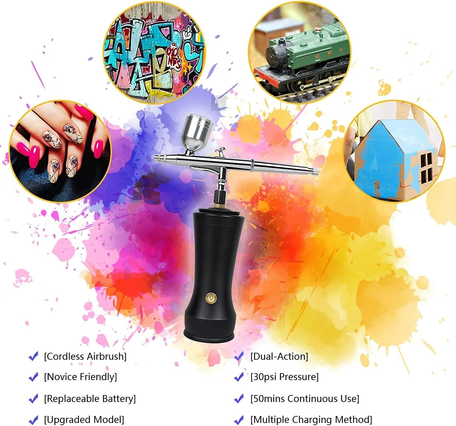 ایر براش شارژی دو حالته با کمپرسور، مینی ایر براش قابل شارژ دستی با باتری قابل تعویض برای نقاشی، مدل، ناخن، آرایش، قرمز ایر براش شارژی دو حالته با کمپرسور، مینی ایر براش قابل شارژ دستی با باتری قابل تعویض برای نقاشی، مدل، ناخن، آرایش، قرمز