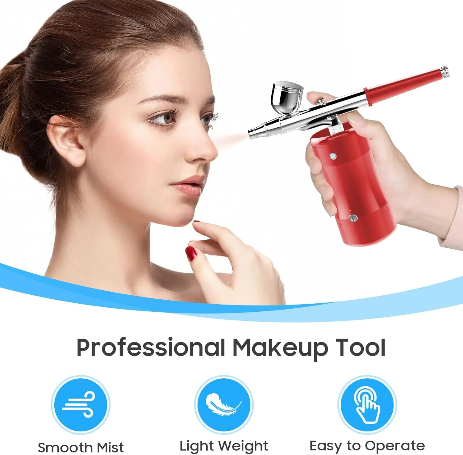 کیت ایربراش 30 PSI، مینی تفنگ اسپری ایربراش قابل حمل با کیت کمپرسور، کیت های نقاشی ایربراش تک اکشن برای تزئین کیک، آرایش، هنر، مدل ناخن، نقاشی، خالکوبی، مانیکور (قرمز)