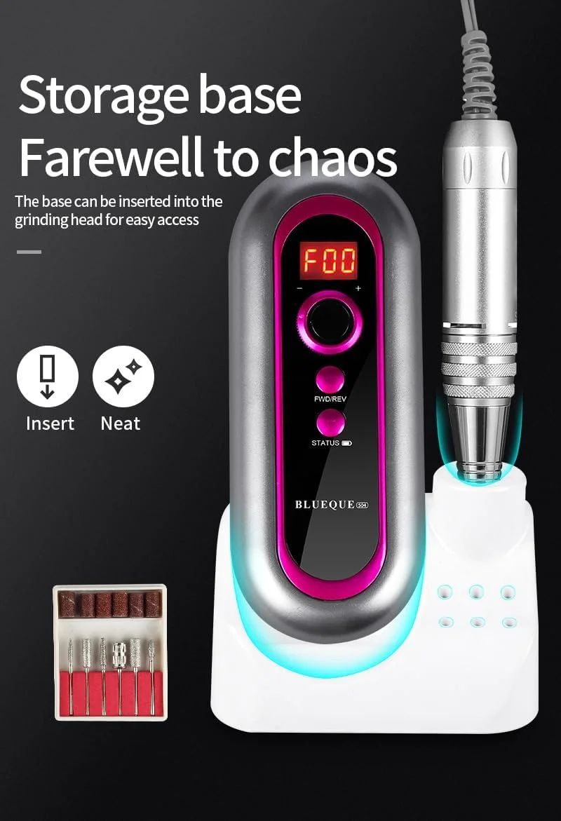 دستگاه مانیکور بی‌سیم گلوبال فشن مدل BQ-504A – 30,000 دور در دقیقه، نمایشگر LCD، قابل شارژ، سبک و ارگونومیک، مناسب برای از بین بردن لاک اکریلیک، ژل و پلی‌ژل، مانیکور و پدیکور، استفاده در سالن و منزل (مشکی)