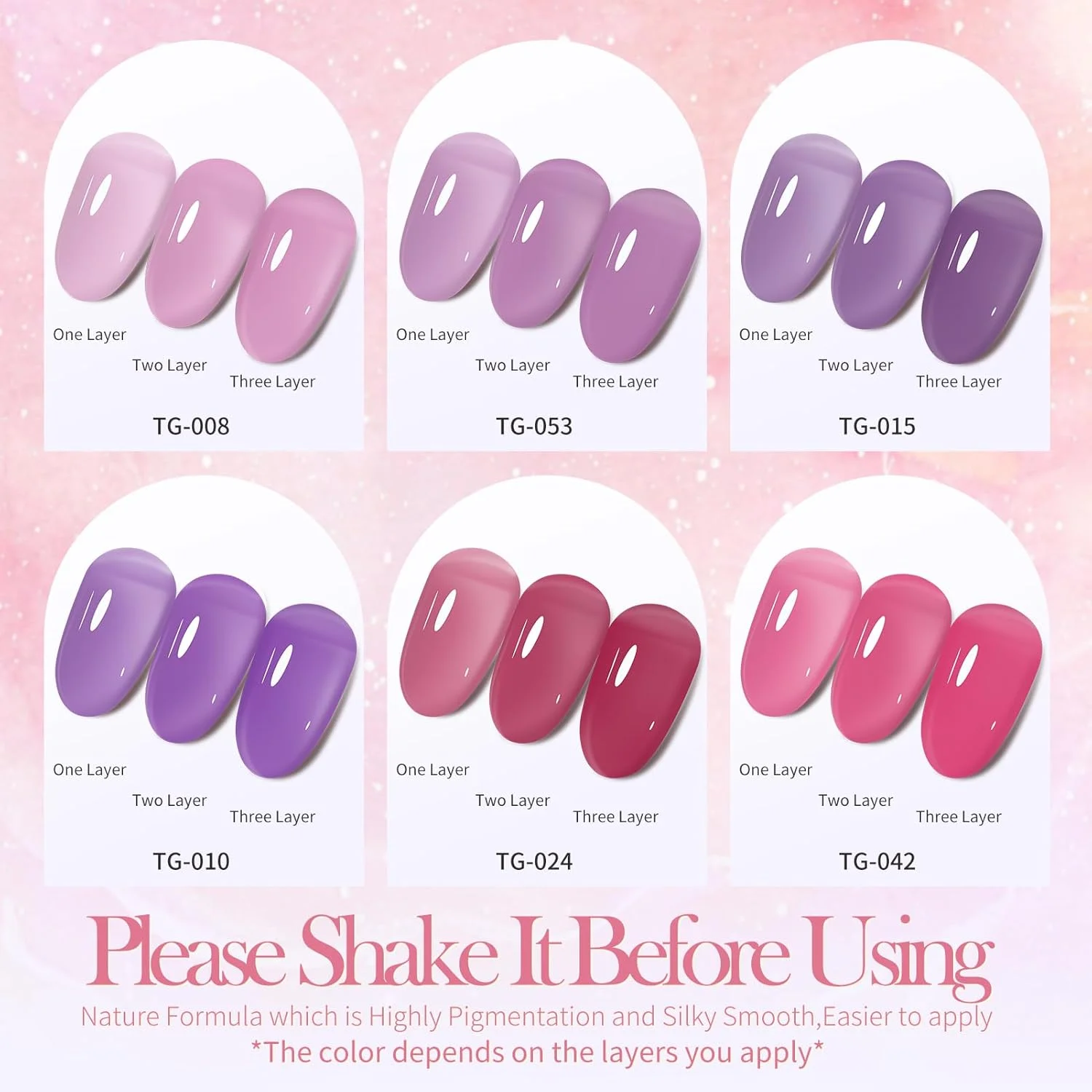 ست لاک ژل نیمه دائم تونی تو جی، 6 رنگ، رنگ های ژله ای، صورتی کالباسی ملایم، کیت طراحی ناخن شفاف شیری، لاک ژل یو وی ال ای دی، مناسب برای طراحی ناخن در خانه و سالن (مه ارغوانی) ست لاک ژل نیمه دائم تونی تو جی، 6 رنگ، رنگ های ژله ای، صورتی کالباسی ملایم، کیت طراحی ناخن شفاف شیری، لاک ژل یو وی ال ای دی، مناسب برای طراحی ناخن در خانه و سالن (مه ارغوانی)