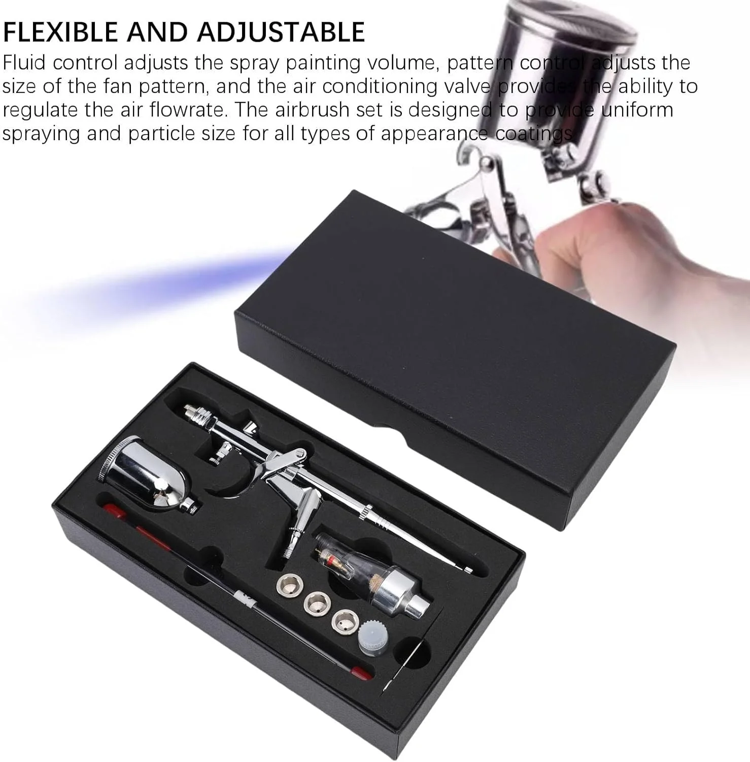 کیت ایربراش عمومی، ایربراش با نازل رهاسازی سریع 0.3 میلی‌متری، فنجان 15 سی‌سی، مناسب برای نقاشی، طراحی و لوازم هنری، قلم ایربراش دوال اکشن گرانشی برای هنر ناخن، نقاشی، آرایش و کیک