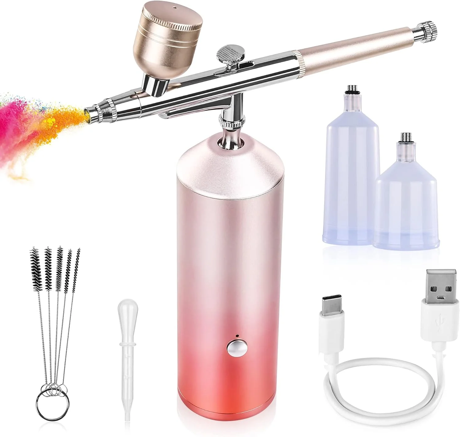 کیت ایربراش شارژی، تفنگ ایربراش کوچک قابل حمل با 2 مخزن، ابزار نانو اسپری با کمپرسور برای آرایش، تزئین، رنگ آمیزی مدل، طراحی ناخن، هنر و خالکوبی