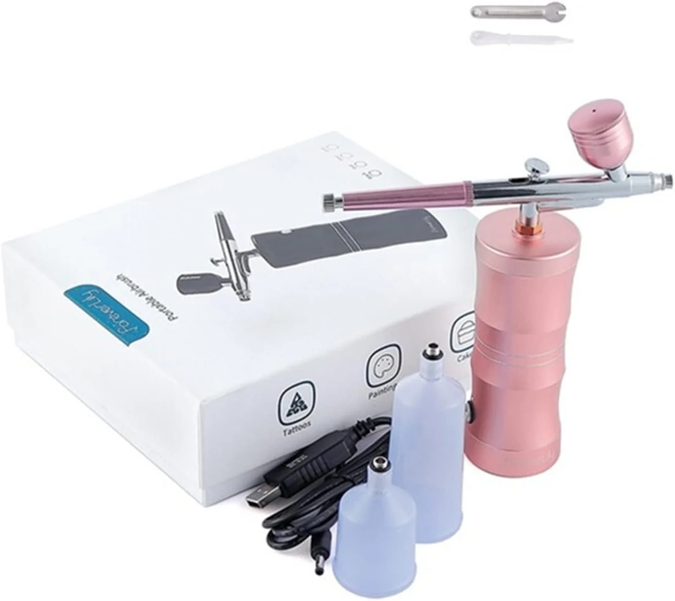 کیت کمپرسور ایربراش مینی REHOOF با قلم اسپری ایربراش 0.3 میلی متری، انژکتور اکسیژن برای هنر ناخن، نقاشی، کاردستی، کیک، نانو اسپری مه برای هنر ناخن موقت، ماشین، سرگرمی (رنگ :